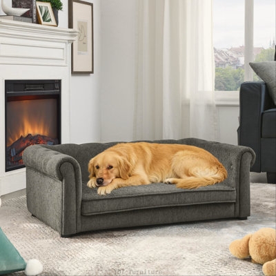 Dog Sofa Rolled Arms Tufted Back Charcoal Grey Elevated