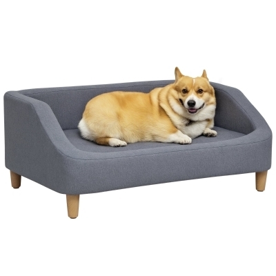 Dog Sofa Tapered Legs Gray Woven Texture Raised Base