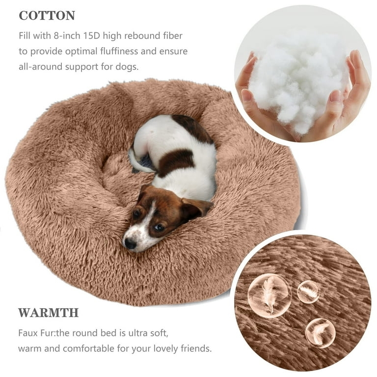 Donut Cuddler Pet Bed Tan Shaggy Faux Fur High Rebound