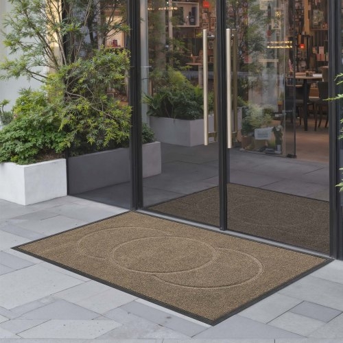 Door Mat Brown Overlapping Circles Embossed Texture Ribbed Industrial