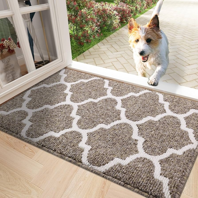 Door Mat Brown Trellis Pattern Low Profile Transitional Mudroom Mat