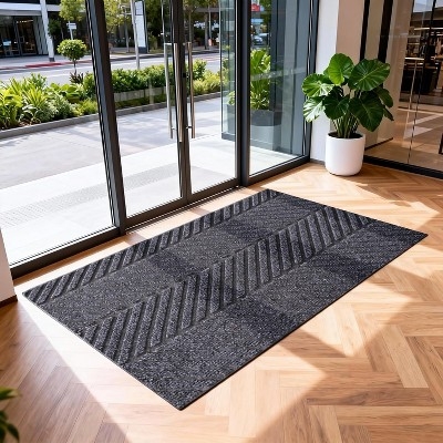 Door Mat Charcoal Gray Diagonal Ribbed Pattern Large Format Low Profile