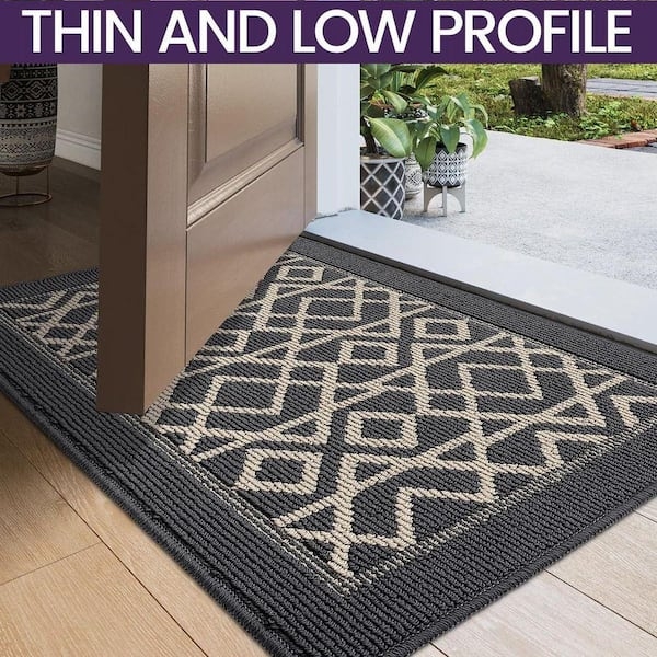 Door Mat Charcoal Gray Diamond Pattern Low Profile Geometric Welcome Mat