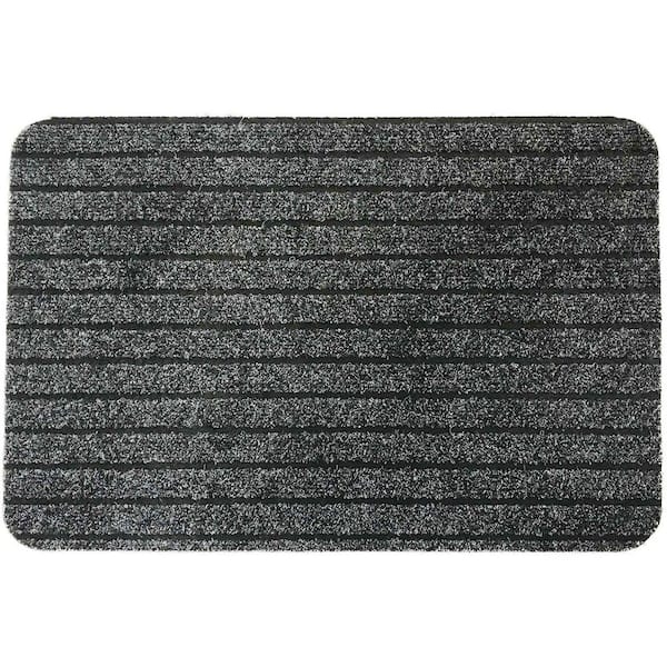 Door Mat Charcoal Grey Horizontal Ribbed Rounded Corners Low Profile
