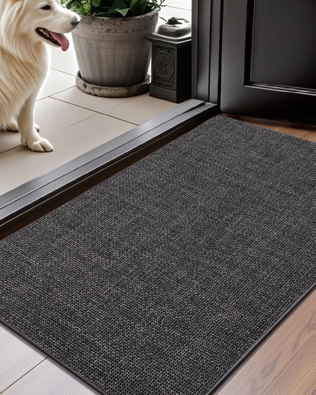 Door Mat Charcoal Grey Marl Effect Woven Ultra Thin Profile