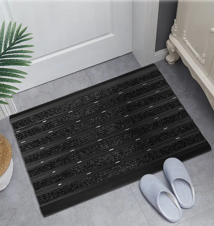 Door Mat Charcoal Ribbed Texture Beveled Edge Low Profile