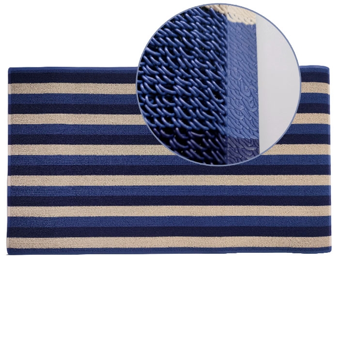 Door Mat Coiled Texture Blue and Beige Stripes Coastal Durable PVC