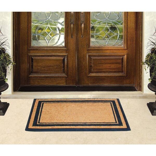 Door Mat: Coir Picture Frame Design Black Border Traditional Entryway