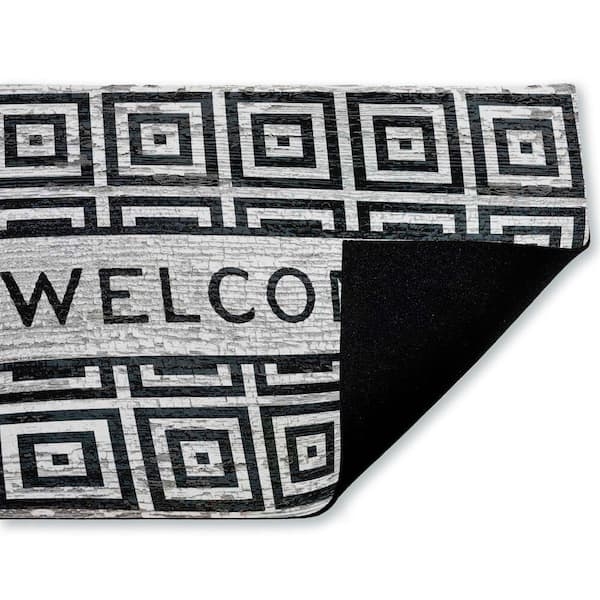 Door Mat Concentric Square Border Geometric Pattern Non Slip