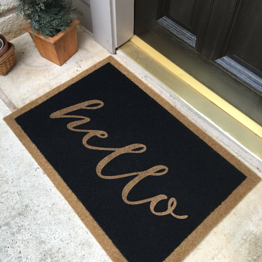 Door Mat Cursive Hello Script Tan Contrast Coir Like Farmhouse