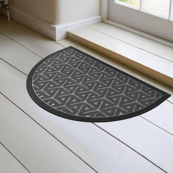 Door Mat Dark Gray Half Round Geometric Interlocking Pattern