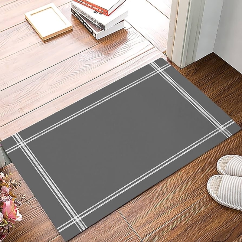 Door Mat Dark Gray Thin White Border Geometric Lines Minimalist