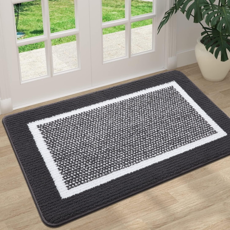 Door Mat Dark Grey Border Nubby Texture Loop Pile Synthetic