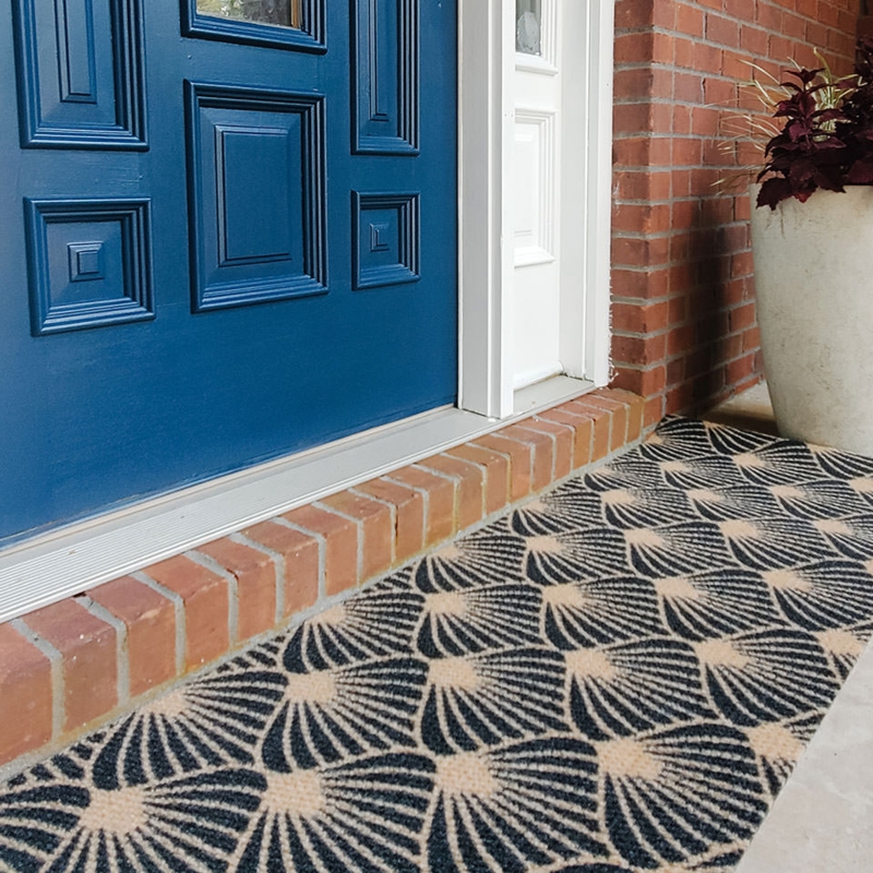 Door Mat Fan Pattern Navy Blue Low Profile Transitional Entryway
