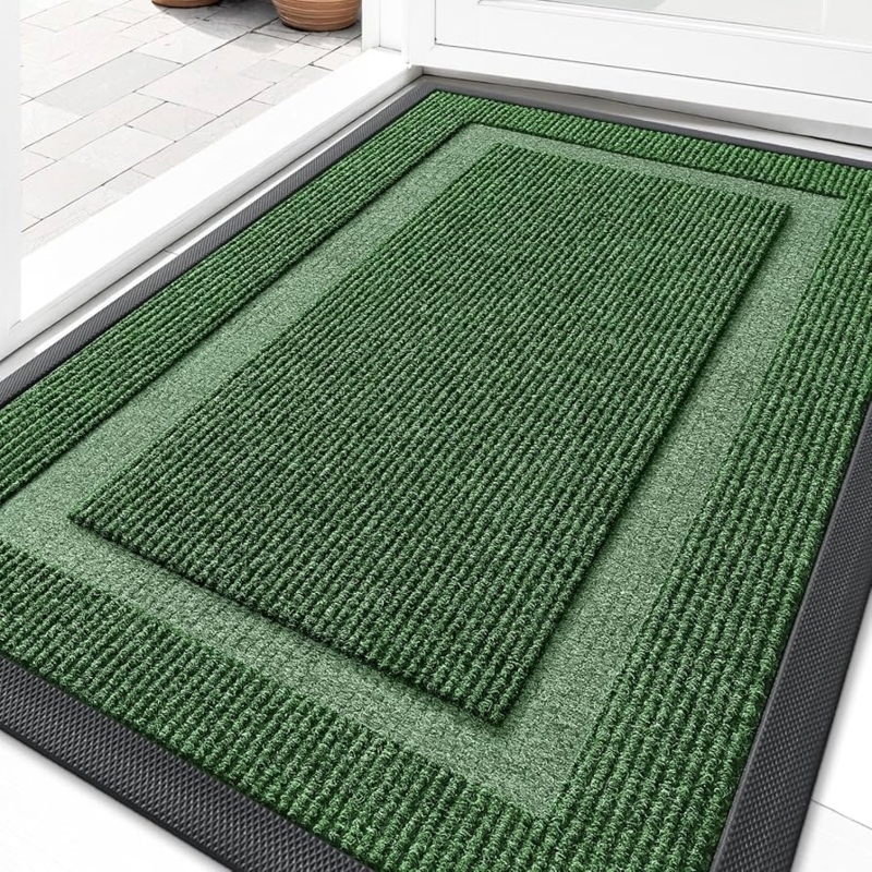 Door Mat Forest Green Ribbed Surface Rubber Border Texture