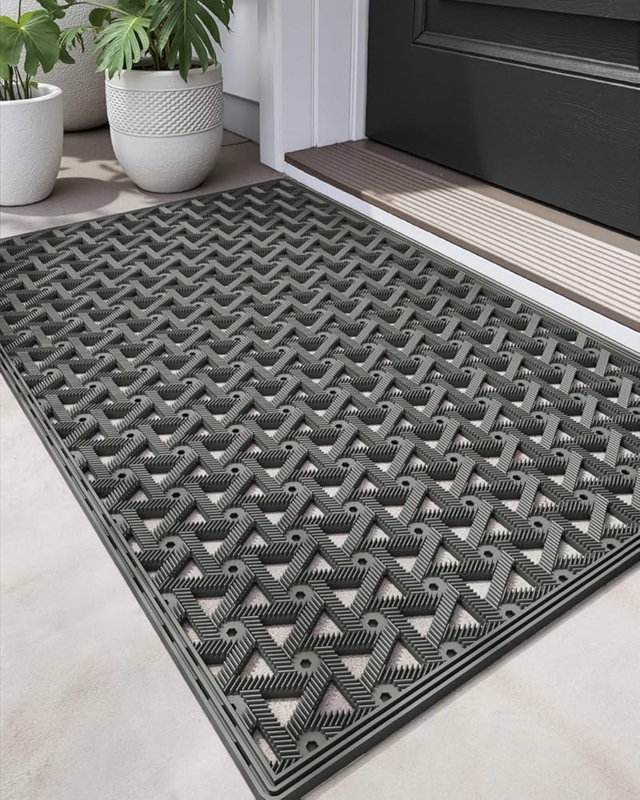 Door Mat Geometric Interlace Charcoal Drainage Entry