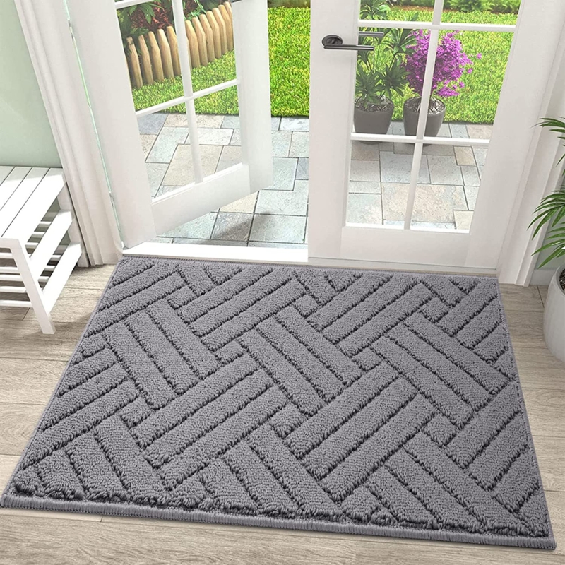 Door Mat Gray Raised Geometric Texture Low Profile Mudroom Mat Minimalist