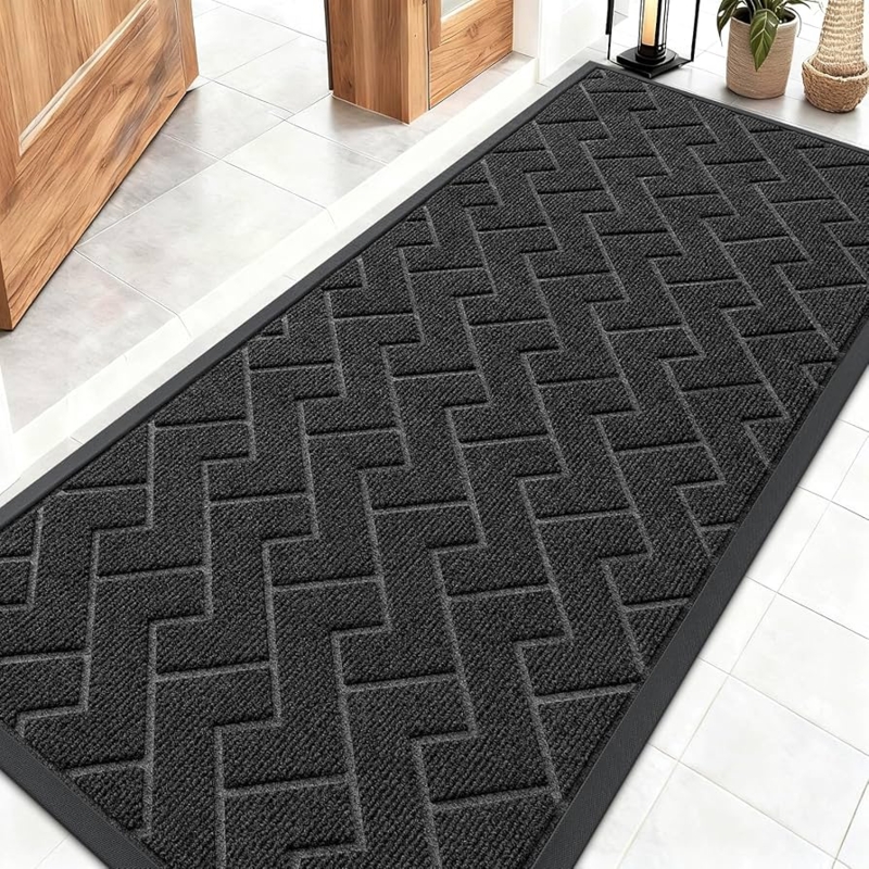 Door Mat Herringbone Pattern Extra Long Black Modern