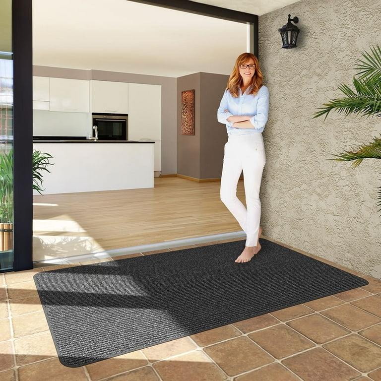 Door Mat, Large Format Charcoal Black, Ribbed Surface, Modern