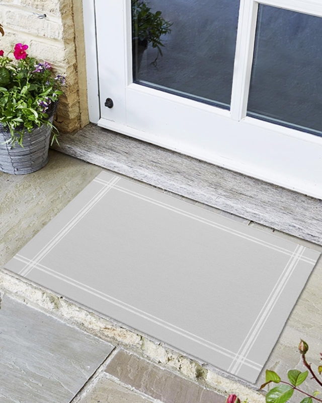 Door Mat Light Gray Flat Weave Pinstripe Border Outdoor Mat