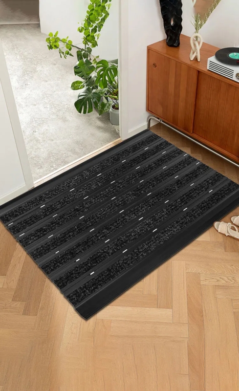 Door Mat Minimalist Ribbed Surface Low Profile Modern
