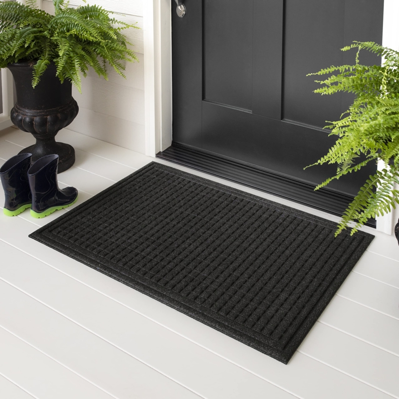 Door Mat Modern Black Entryway Mat Grid Pattern Raised Ridges
