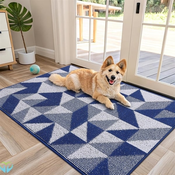 Door Mat Modern Geometric Entryway Navy Triangle Pattern Low Profile