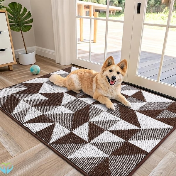 Door Mat Modern Geometric High Contrast Brown And White Low Profile