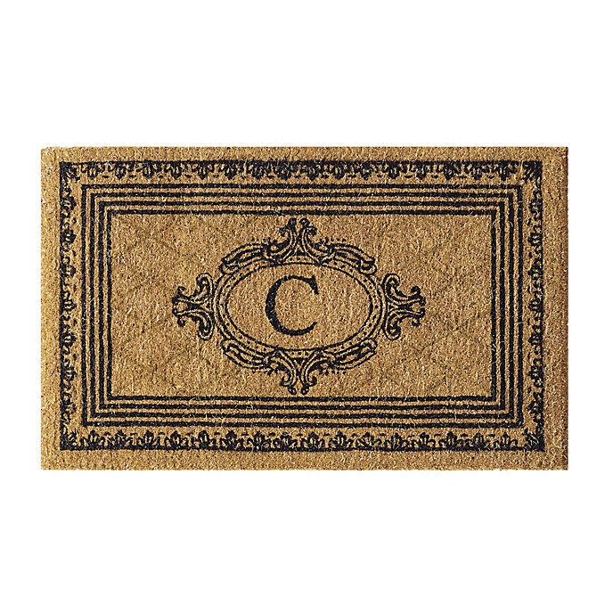 Door Mat Monogrammed Initial Ornate Victorian Border Natural Coir