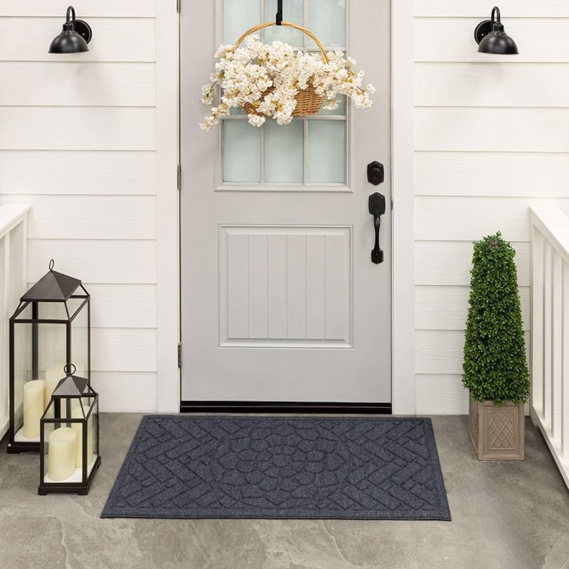 Door Mat, Oversized Charcoal Geometric Mandala Pattern, Modern