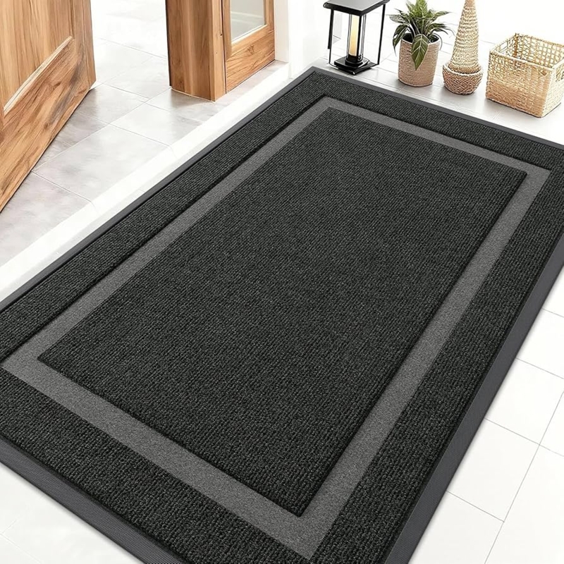 Door Mat Oversized Ribbed Charcoal Gray Large Entryway