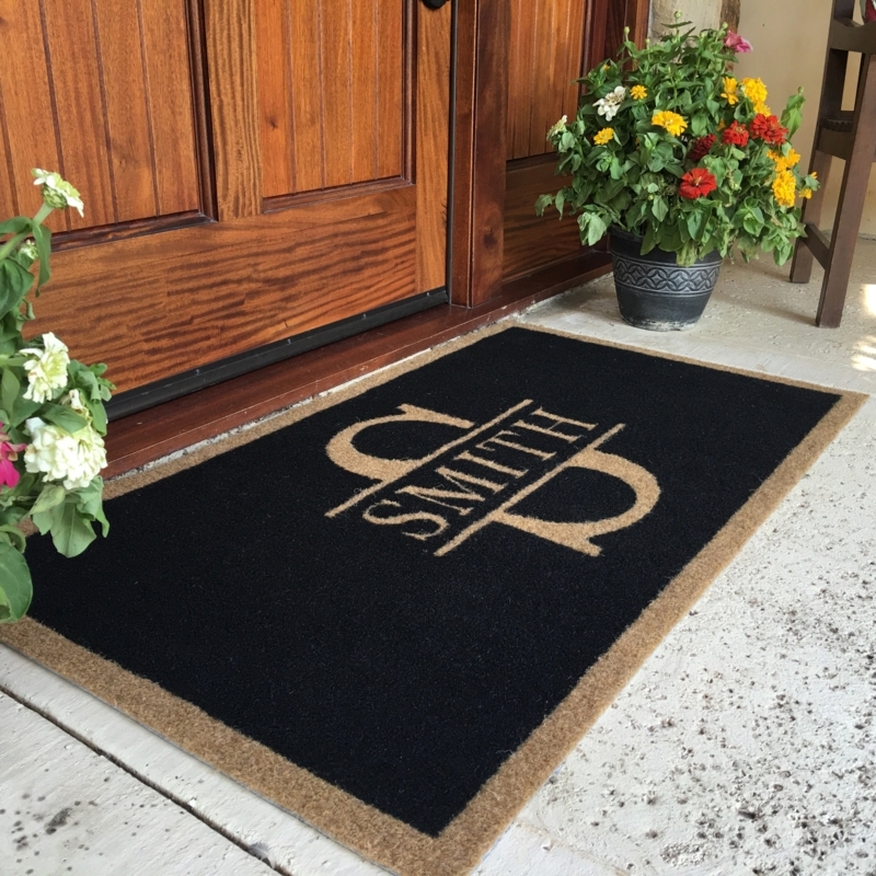 Door Mat Personalized Monogram Black And Tan Coir Classic Style
