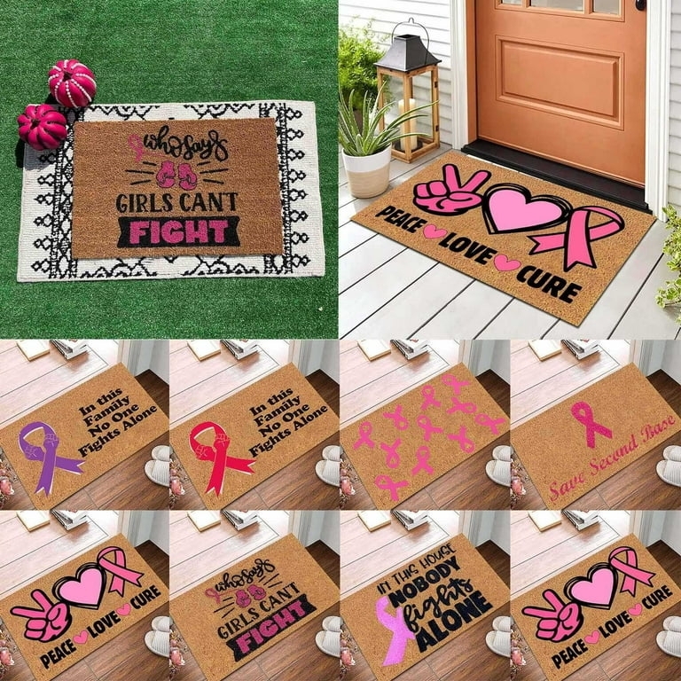 Door Mat Pink Ribbon Motif Breast Cancer Awareness Theme