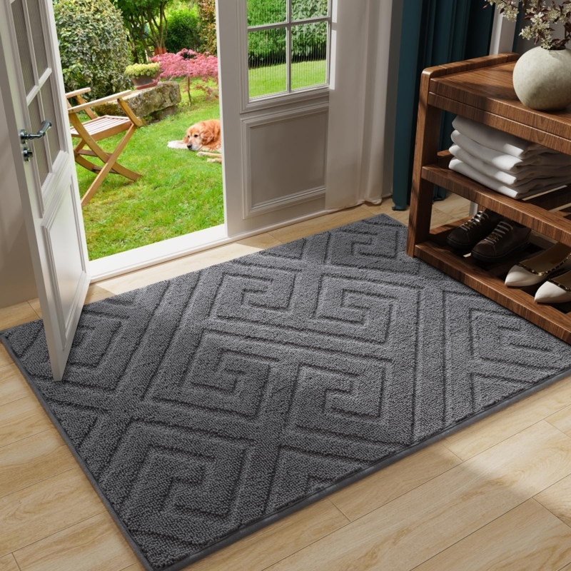 Door Mat Raised Greek Key Pattern Low Profile Transitional Entry