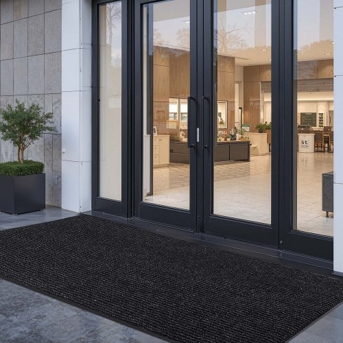 Door Mat Ribbed Texture Oversized Width Low Profile Heavy Duty Entry