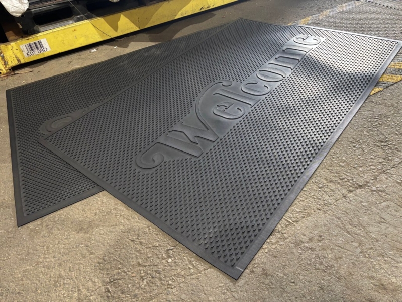 Door Mat Rubber Embossed Welcome Script Studded Texture