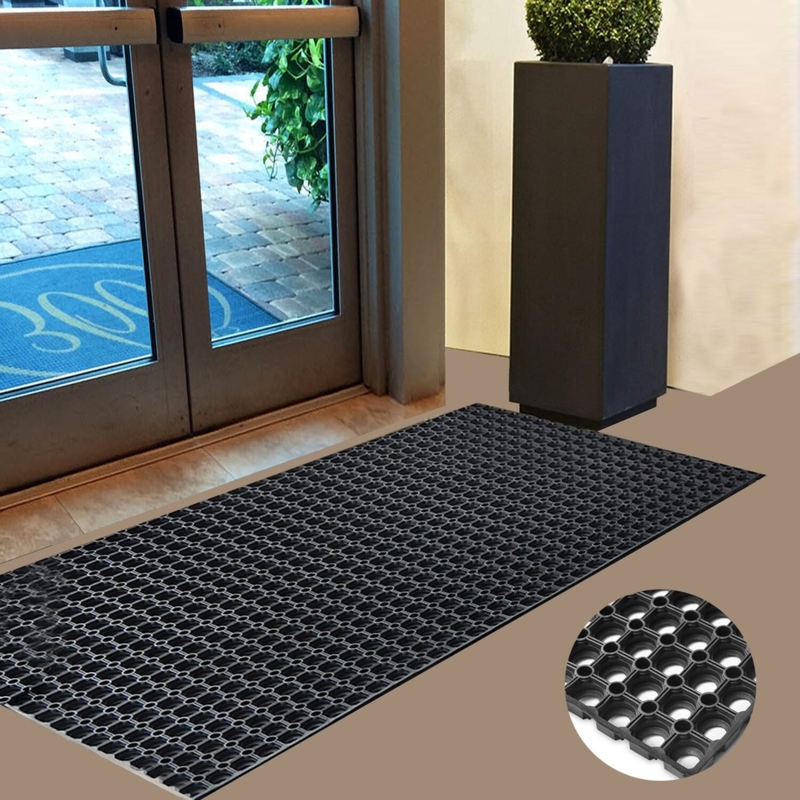 Door Mat Rubber Honeycomb Pattern Drainage Holes Utility