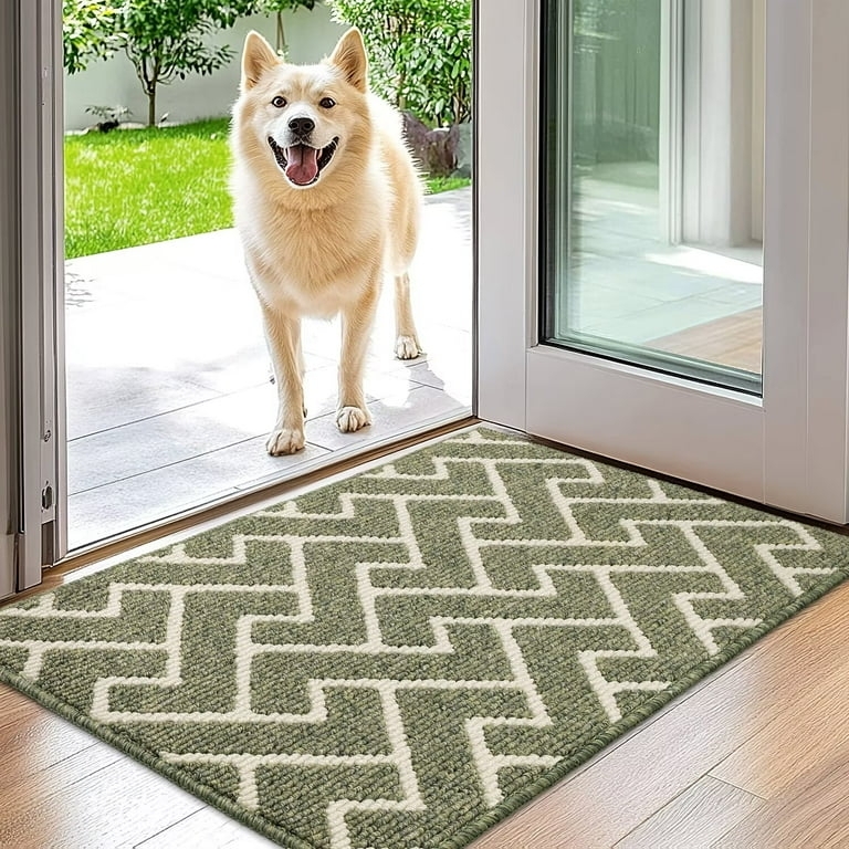 Door Mat Sage Green Entryway Geometric Maze Pattern Low Profile