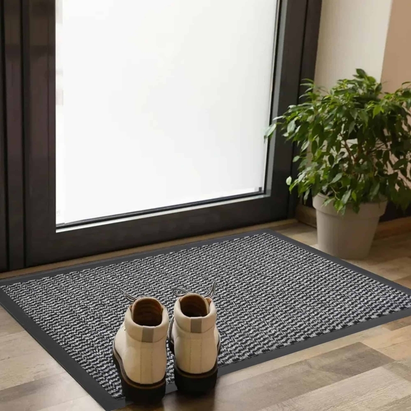 Door Mat Salt And Pepper Texture Solid Black Border Low Profile