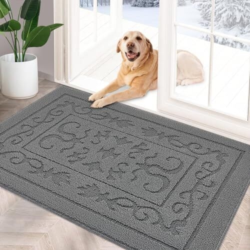 Door Mat Scrollwork Pattern Embossed Design Textured Pile Transitional