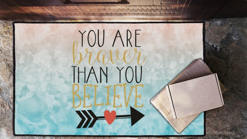 Door Mat Teal Peach Watercolor Background Motivational Quote