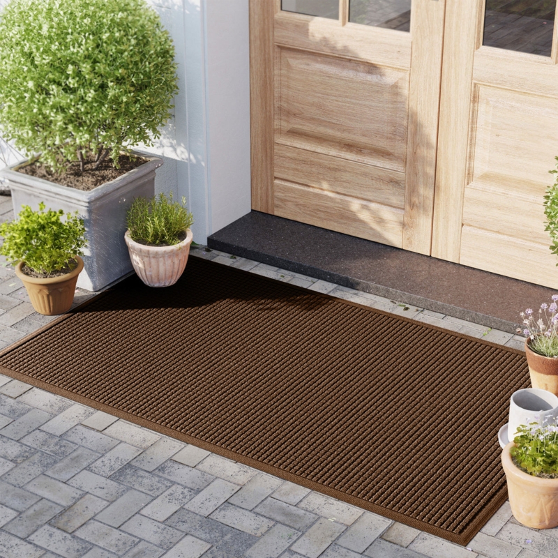 Door Mat Textured Brown Outdoor Cube Texture Extra Large Grid