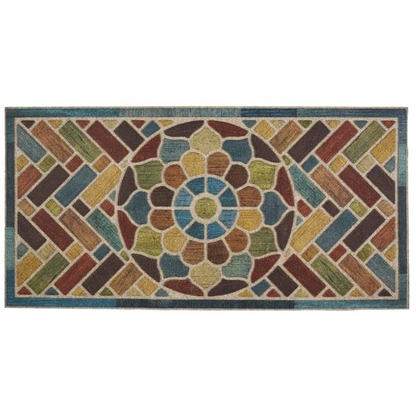 Door Mat, Vibrant Multicolored Woodblock Garden Pattern, Boho