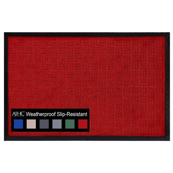 Door Mat Vibrant Red Basketweave Texture Black Border Slip Resistant