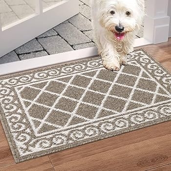 Door Mat Washable Taupe Diamond Lattice Low Profile