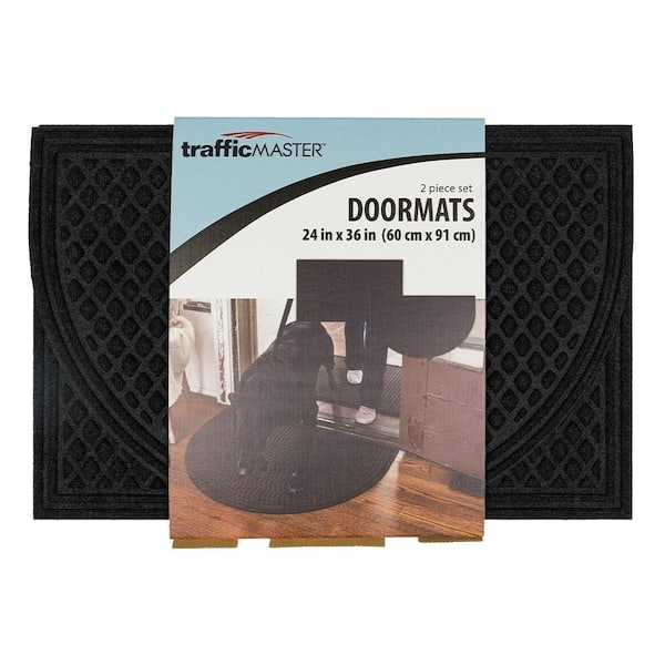 Doormat 2 Piece Set Diamond Lattice Pattern Charcoal Outdoor