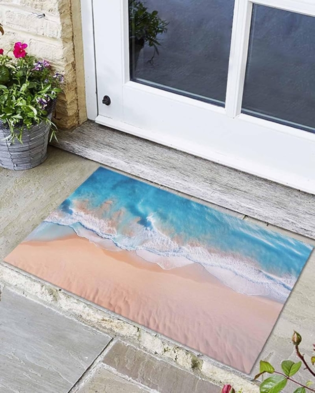 Doormat Aerial Beach Print Ocean Wave Design Beach Themed Welcome Mat