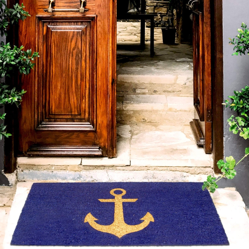 Doormat Anchor Graphic Navy Blue Coir Coastal Entryway Mat