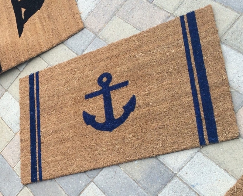 Doormat Anchor Motif Side Stripes Coarse Coir Navy Blue Entryway