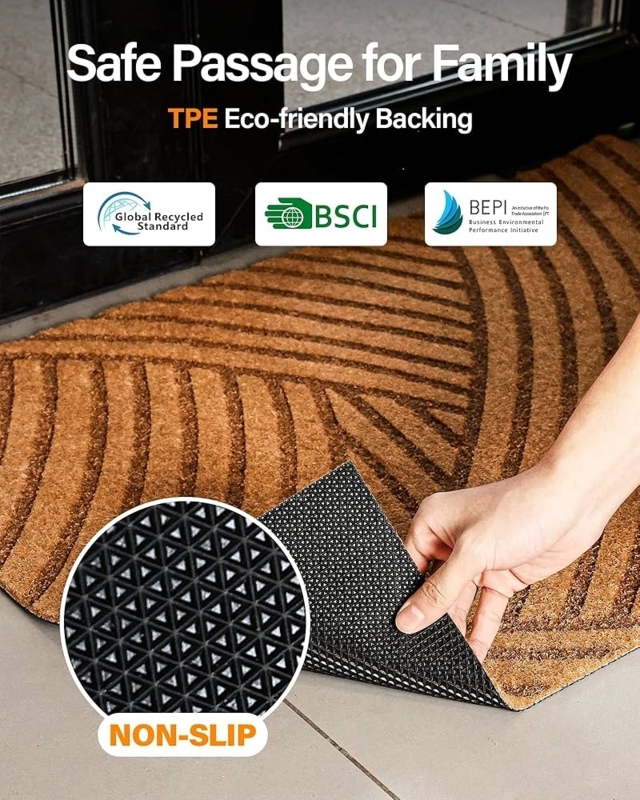 Doormat Arched Rippled Pattern Tan Non-Slip Entryway